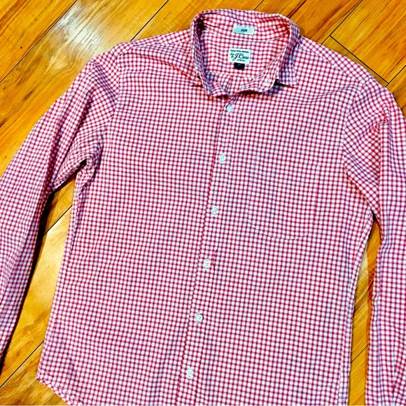 J Crew mens Slim checkered plaid red white button down up shirt top lumberjack - Picture 2 of 8